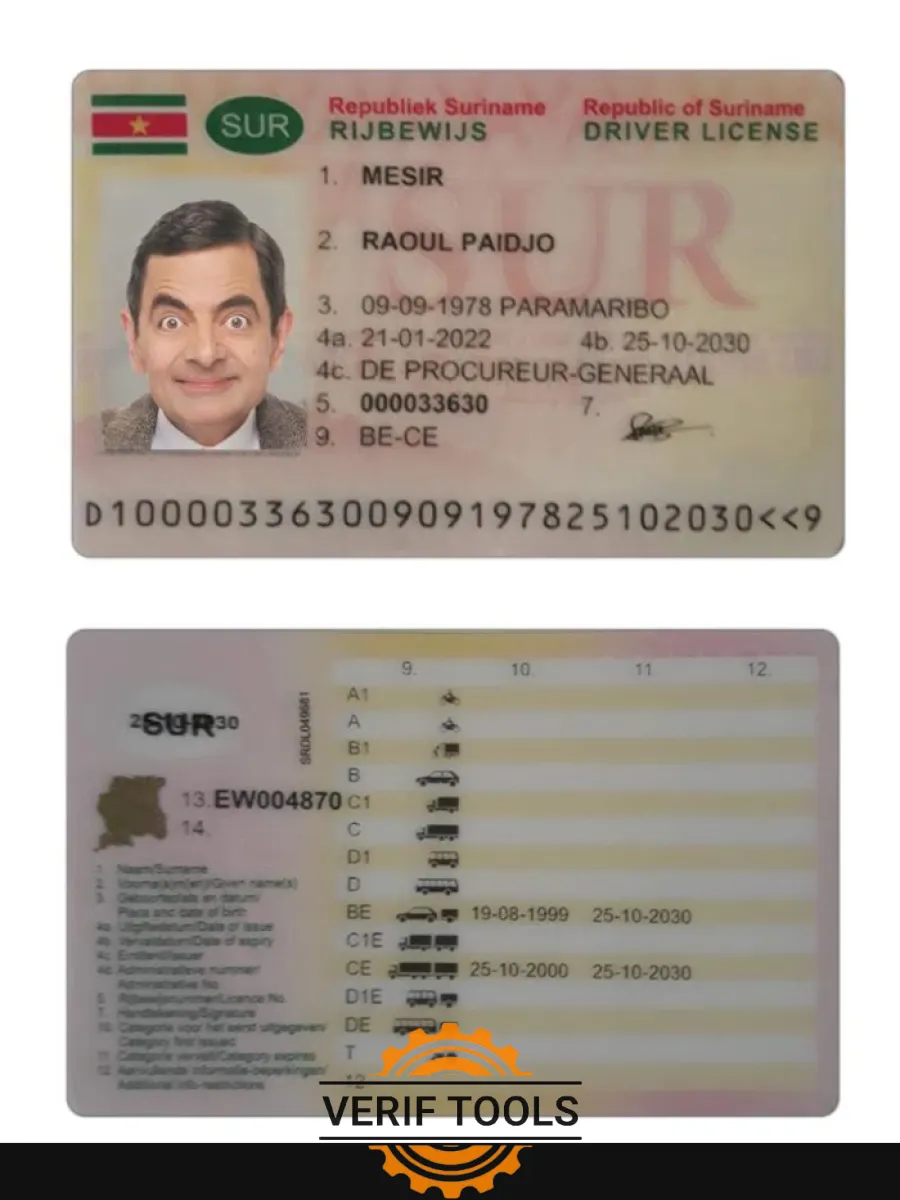 Suriname Driving License 2022 Present — Driver License