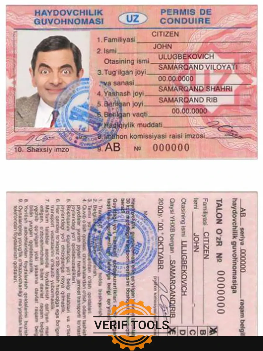 Uzbekistan Driving License — Driver License
