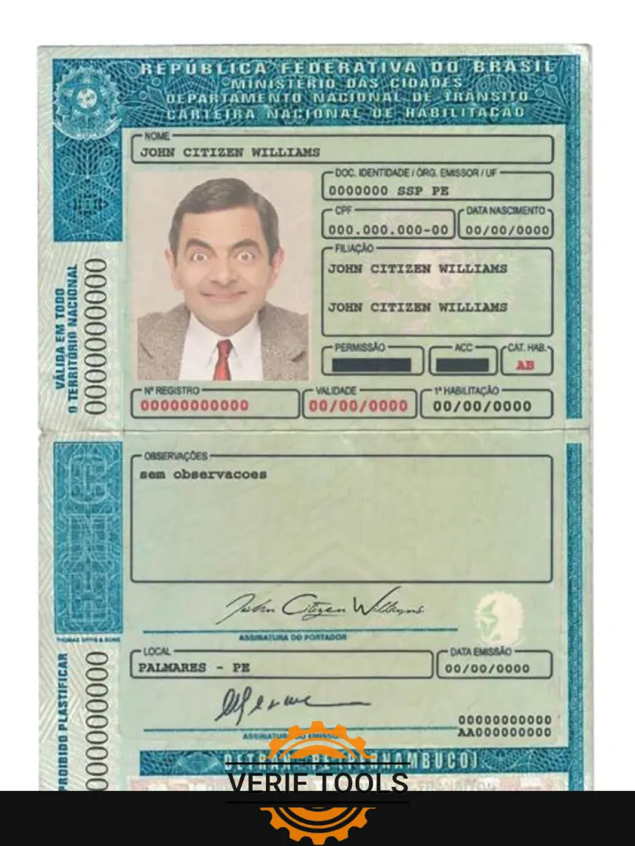 Brazil Detran Pe Pernambuco Driving License — Driver License