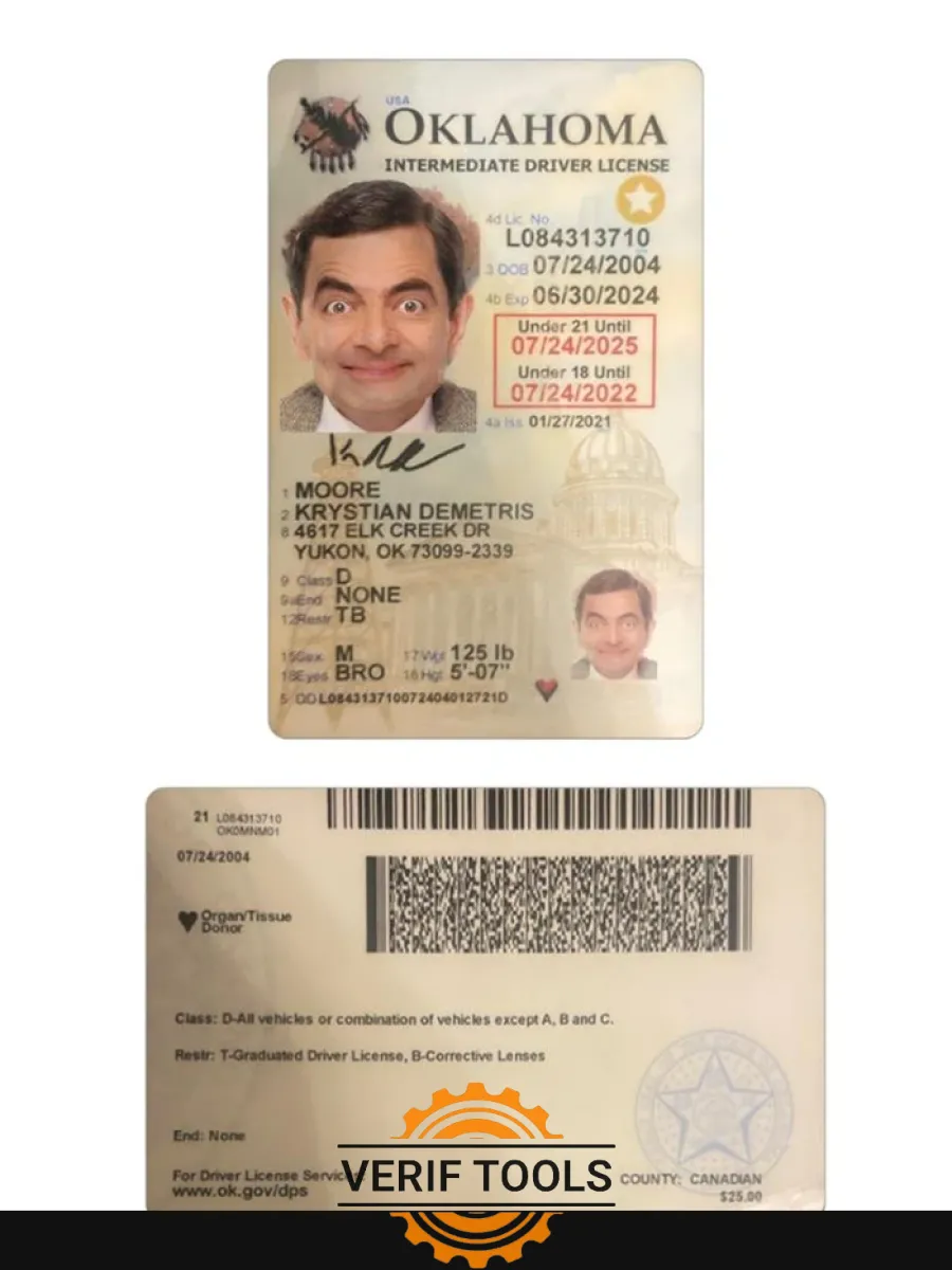 Usa Oklahoma Under 21 Driving License — Driver License