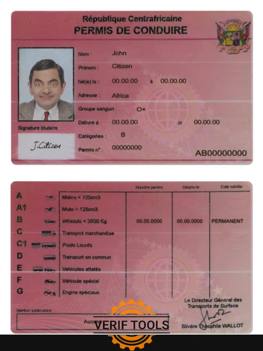 Central African Driving License — Driver License