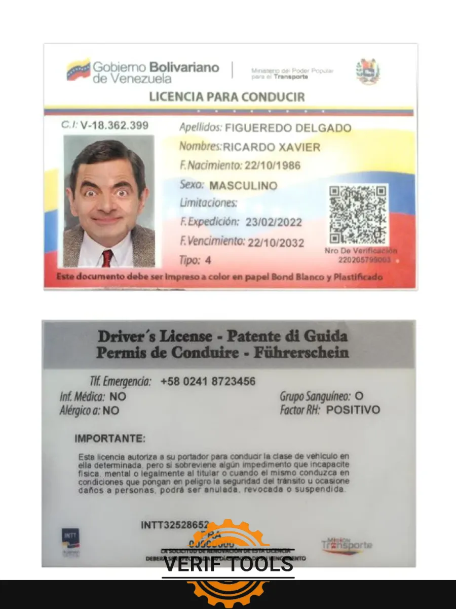 Venezuela Driving License 2022 Present — Driver License