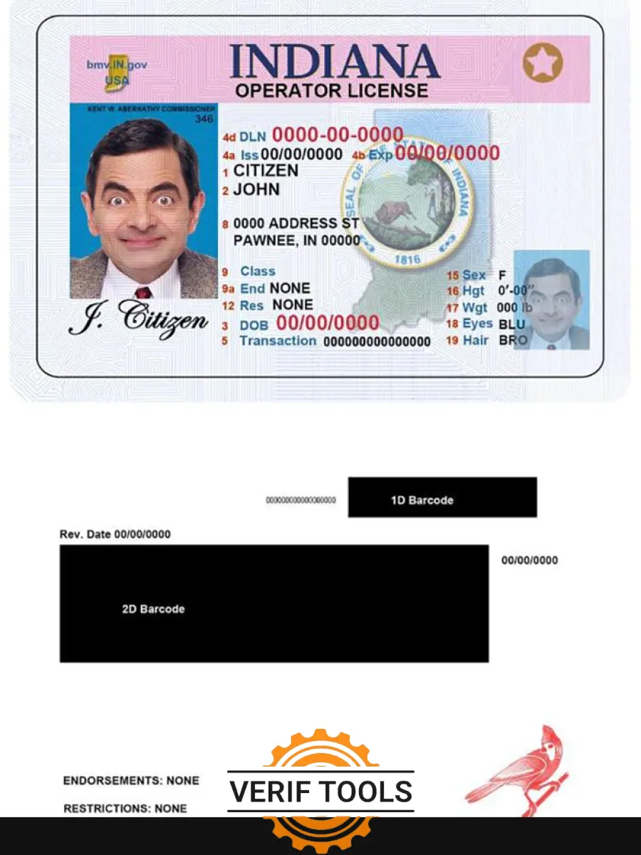 Usa Indiana Driving Operator License — Driver License