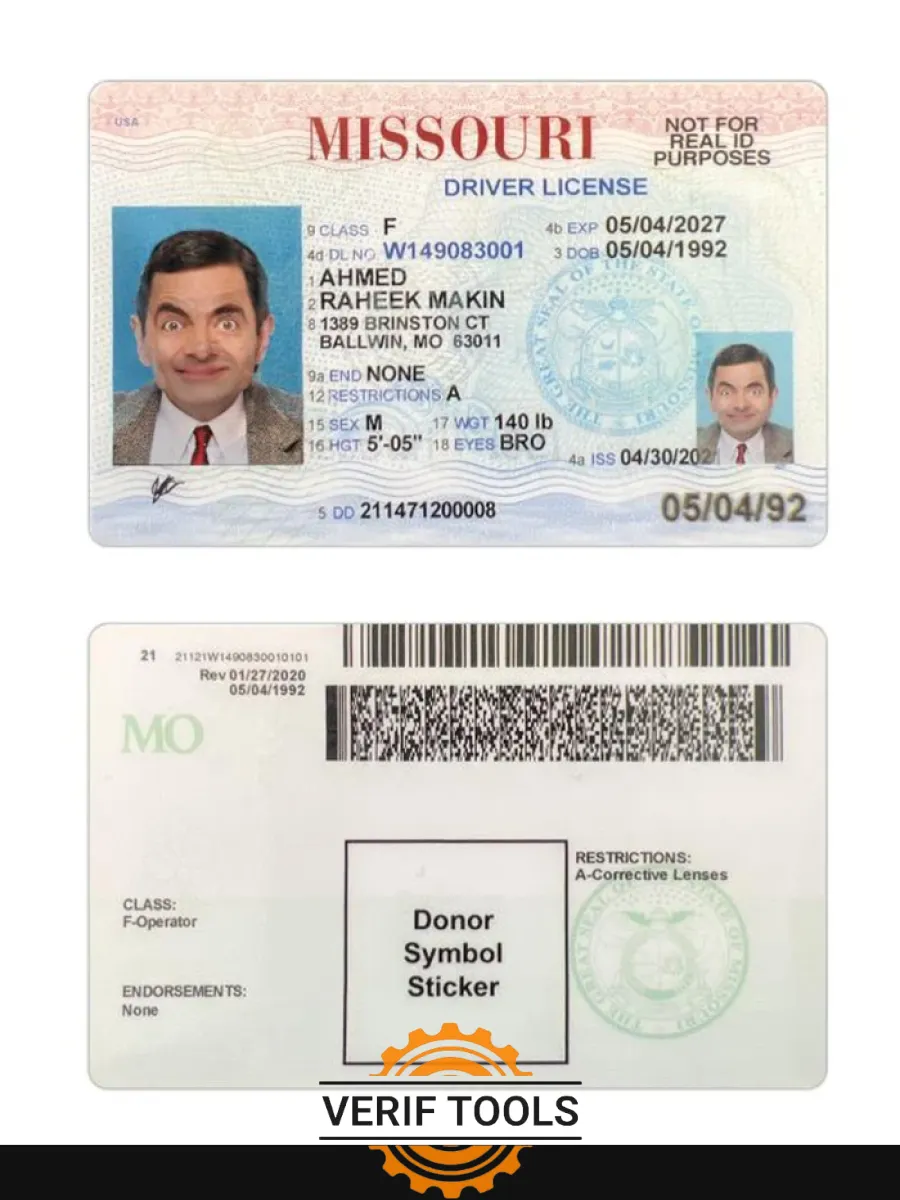 Usa Missouri Driving License 2021 Present — Driver License