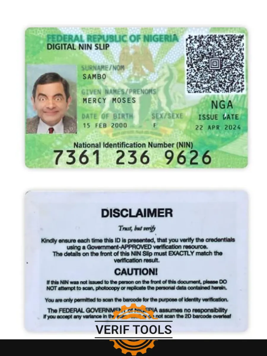 Nigeria Digital Nin Slip Card — ID Cards