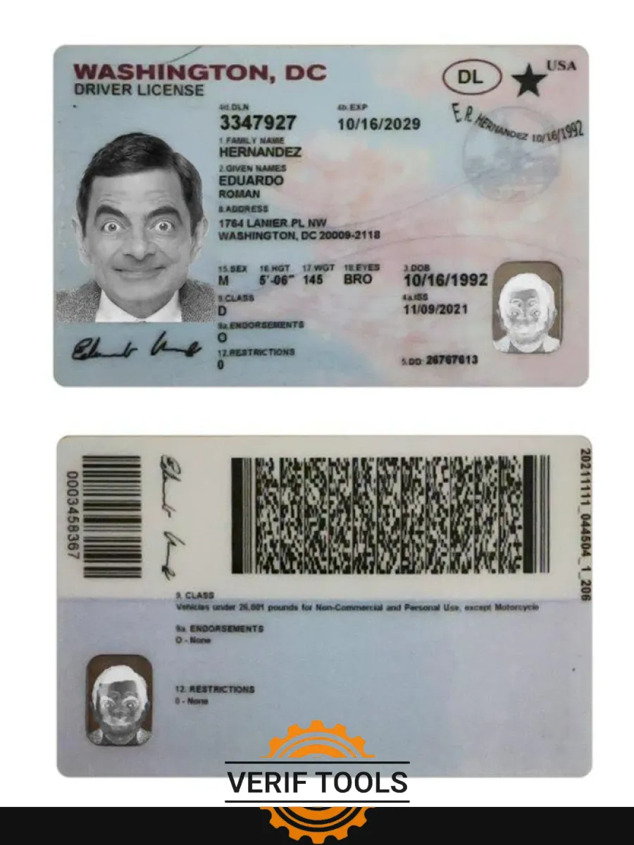 Usa Washington Dc Driving License — Driver License