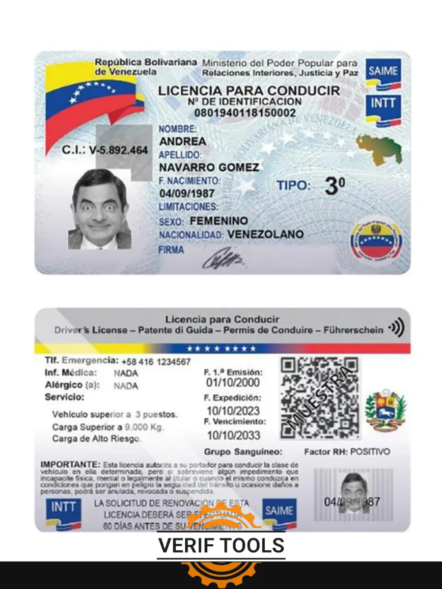 Venezuela Driving License 2023 Present — Driver License