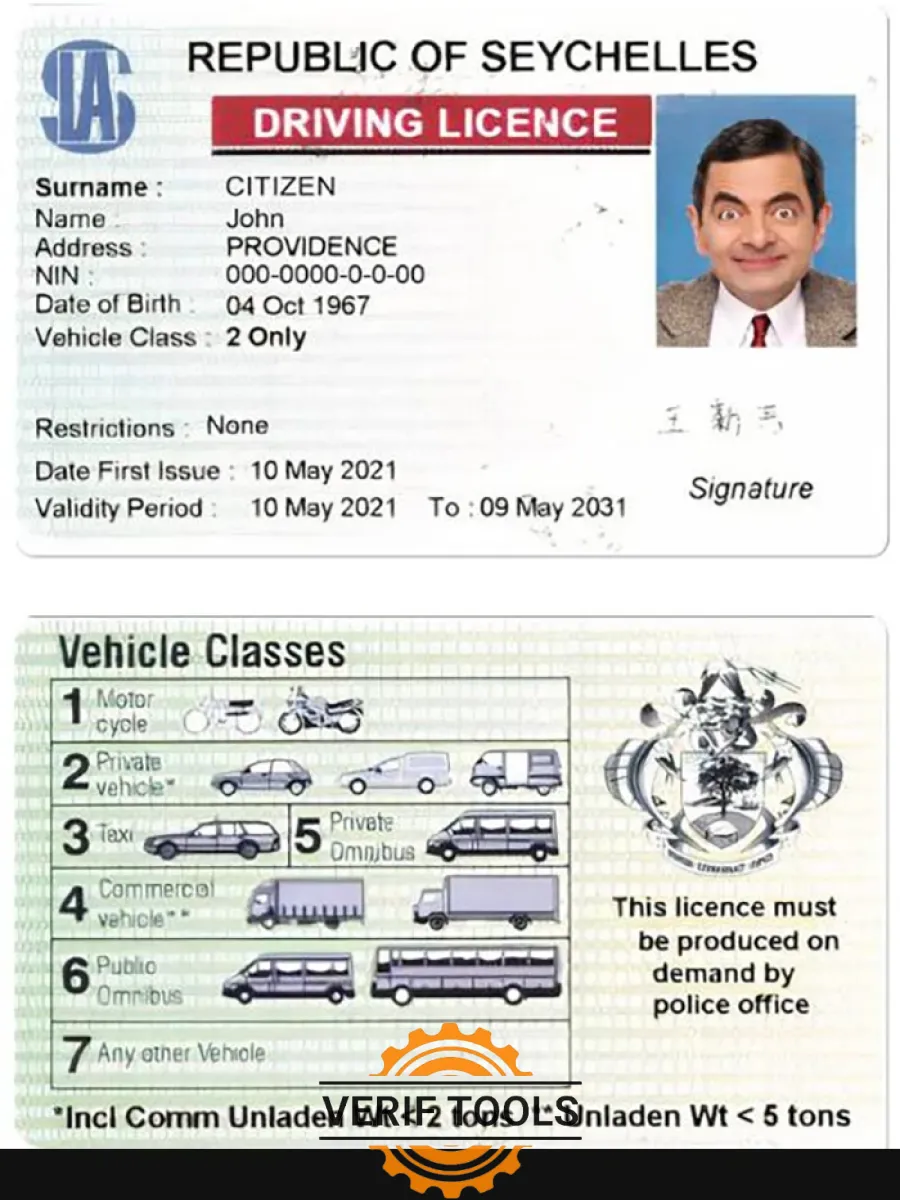Seychelles Driving License — Driver License