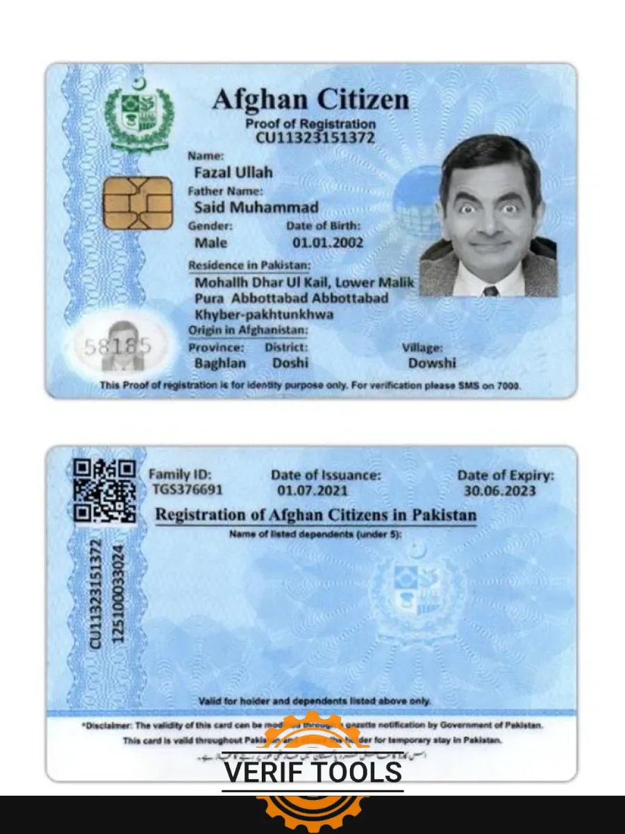 Afghan Citizen Proof Of Registration — ID Cards