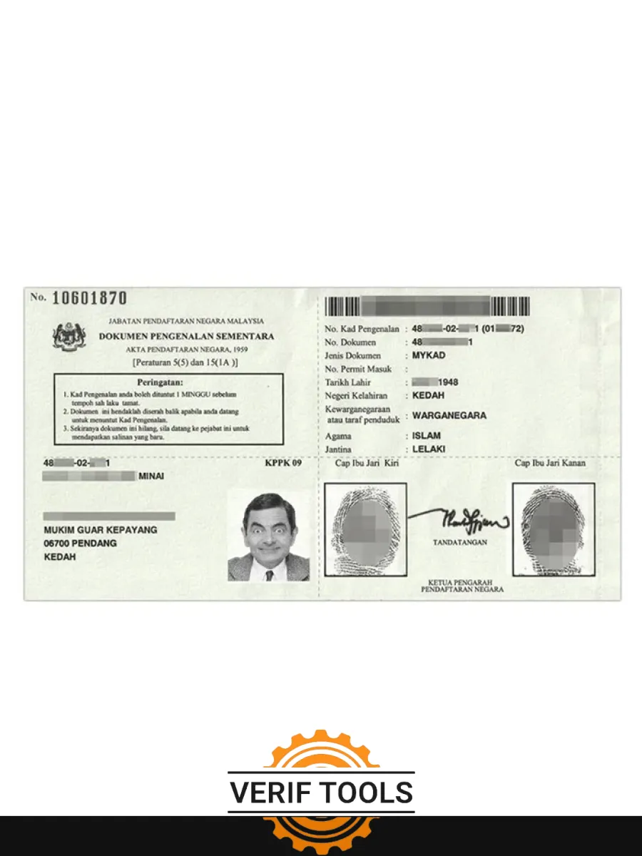 Malaysia Temporary Identification Certificate — ID Cards