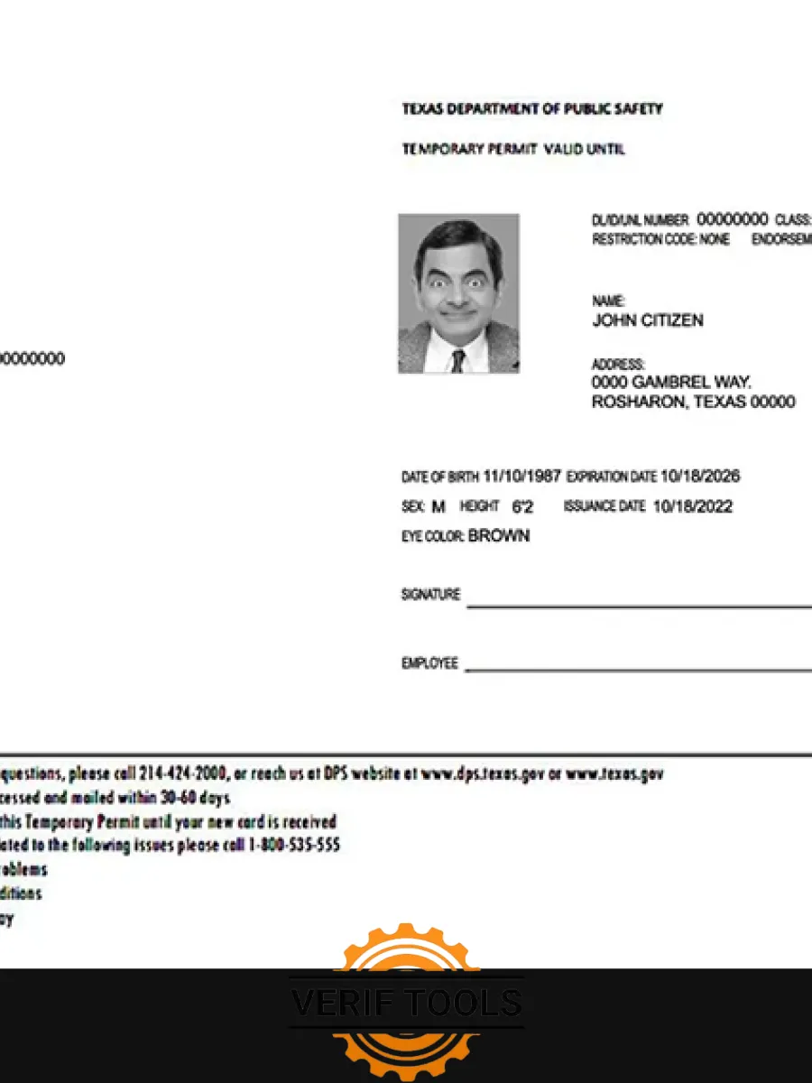 Usa Texas Temporary Permit — Driver License
