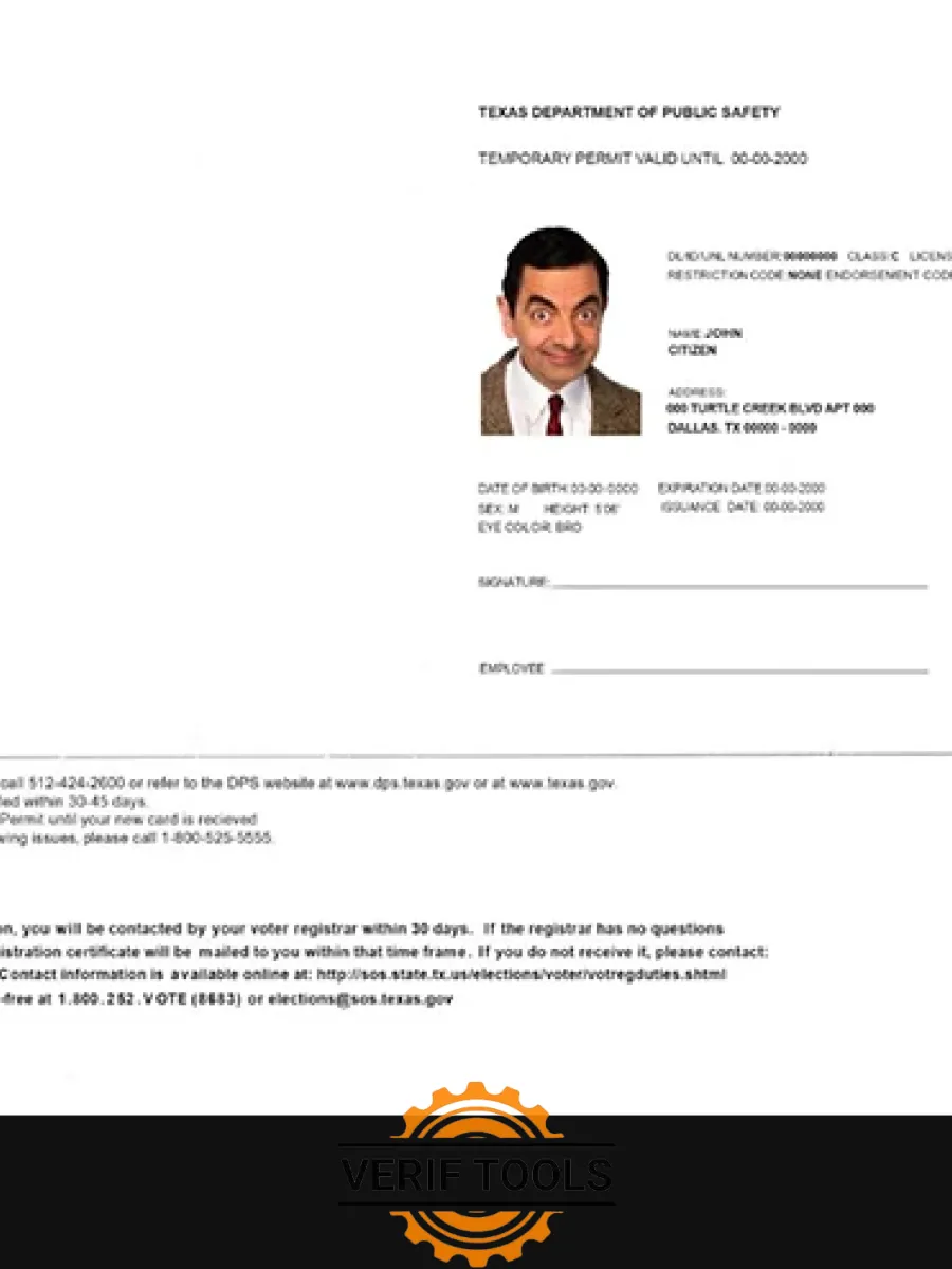 Usa Texas Temporary Driving Permit Psd Editable Template — Driver License