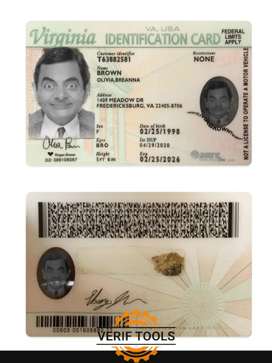 Usa Virginia Id Card