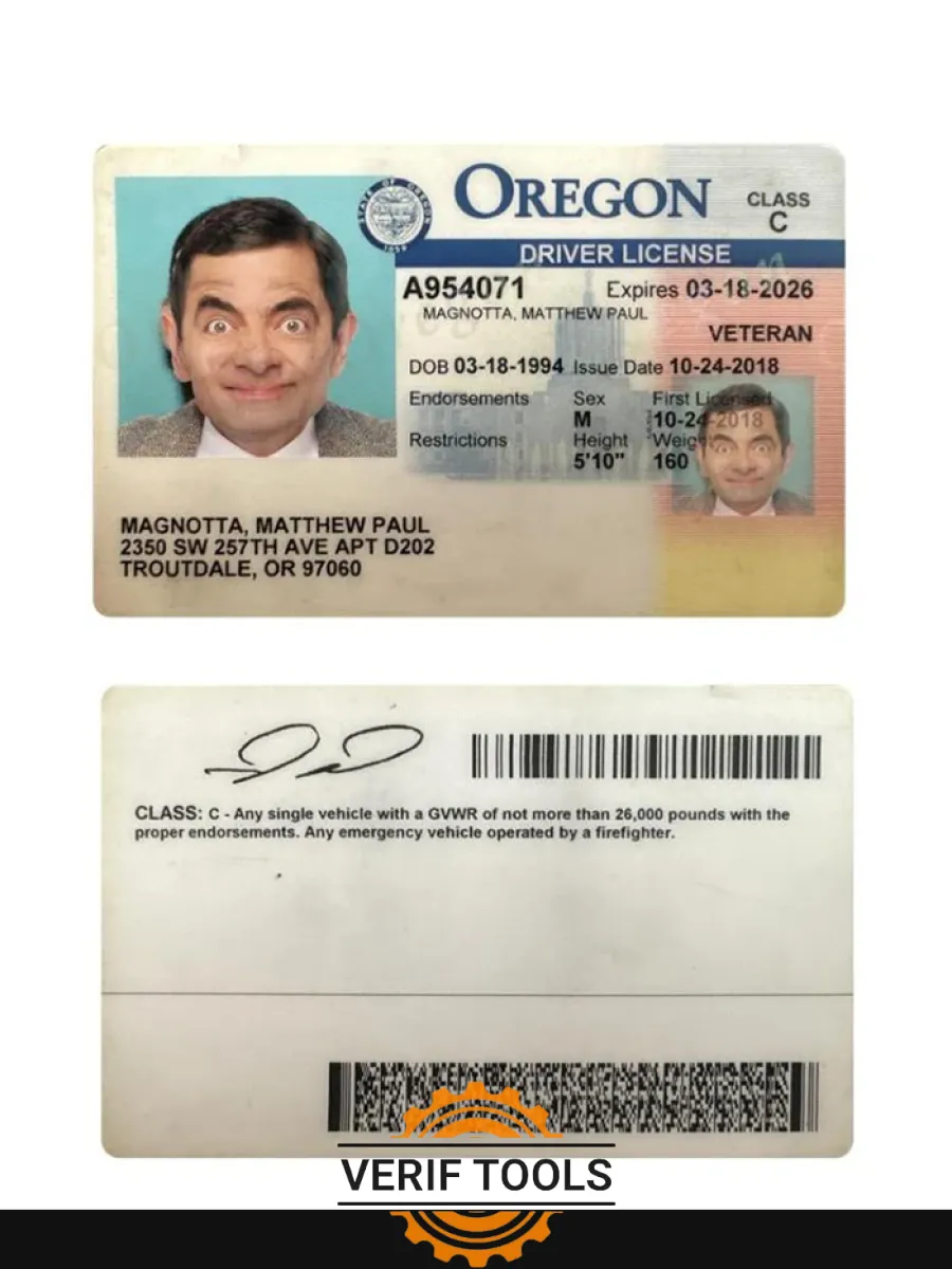 Usa Oregon Driving License 2018 Present — Driver License