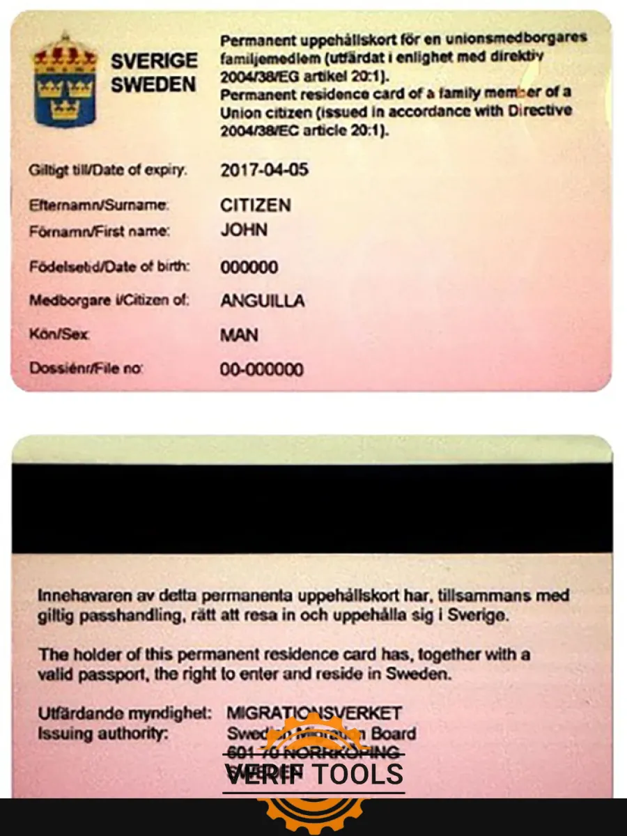 Sweden Permanent Residence Card — Residence Permit