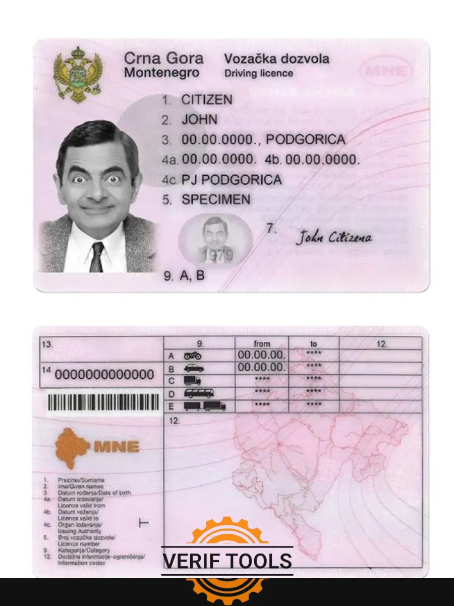 Montenegro Driving License — Driver License