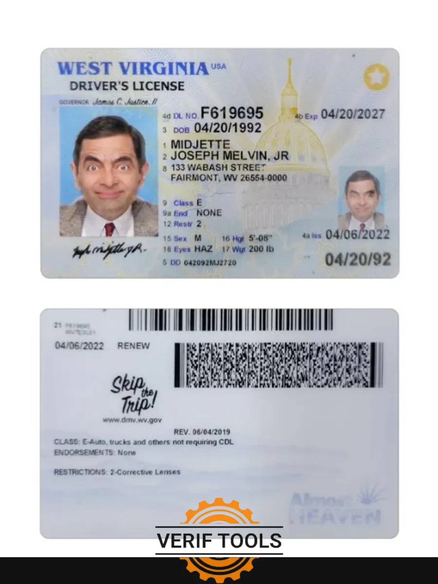 Usa West Virginia Driving License 2022 Present — Driver License