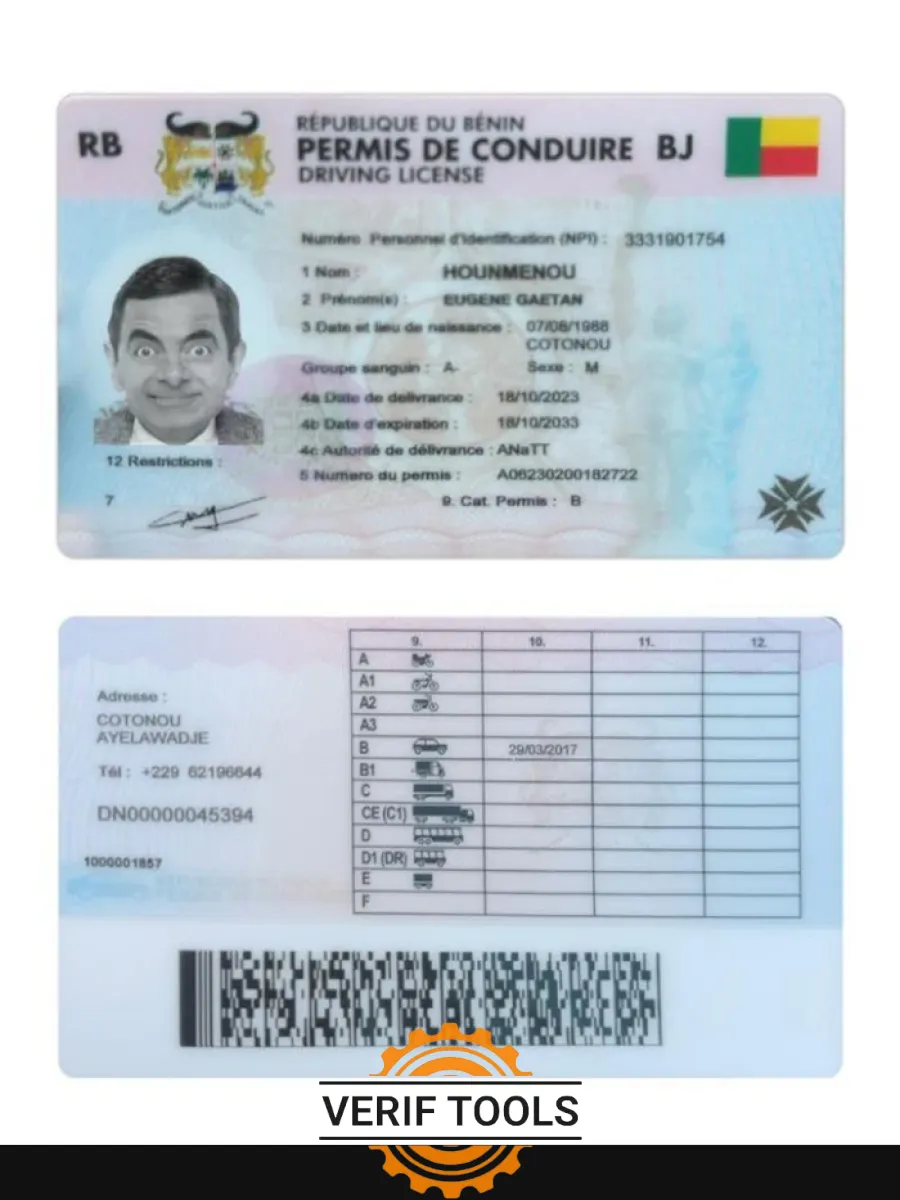 Benin Driving License — Driver License