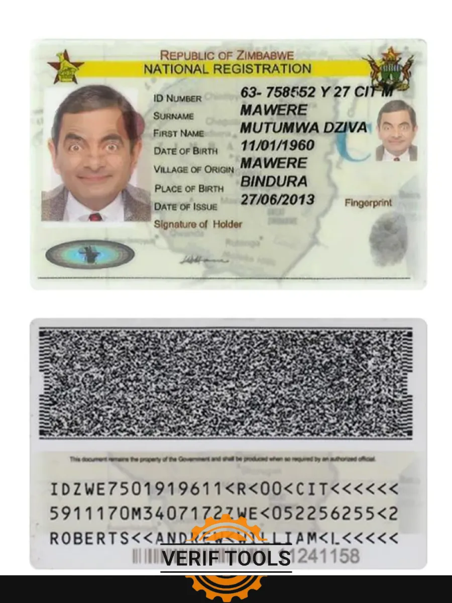Zimbabwe National Registration Id Card — ID Cards