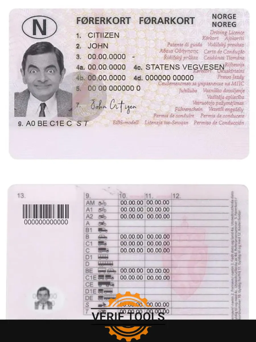 Norway Driving License Templatefully Editable2013Present — Driver License