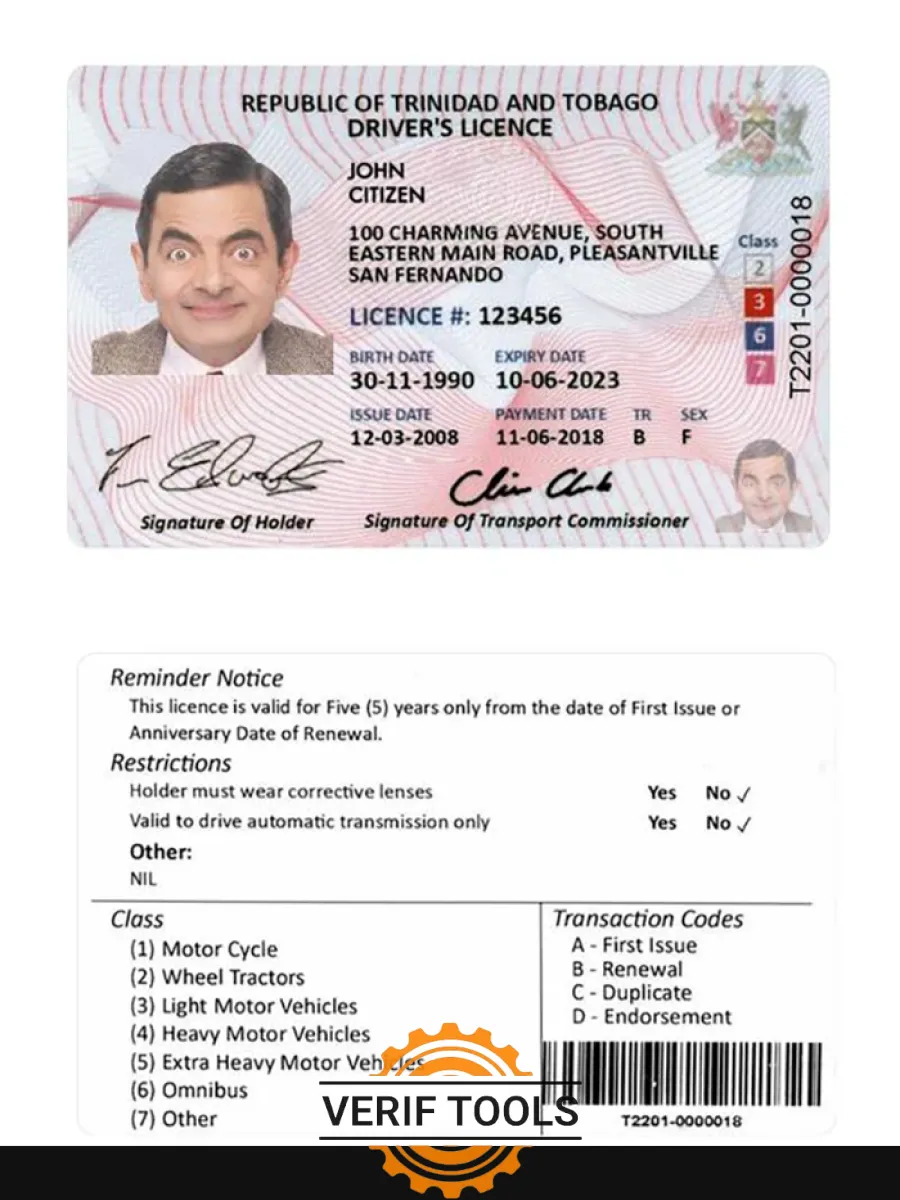 Trinidad And Tobago Driving License — Driver License