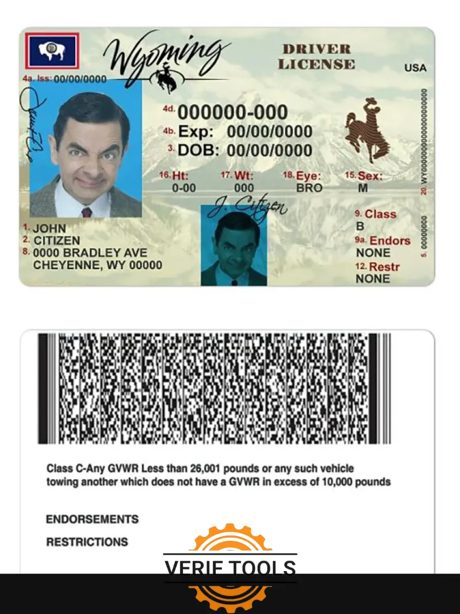 Usa Wyoming State Driving License — Driver License