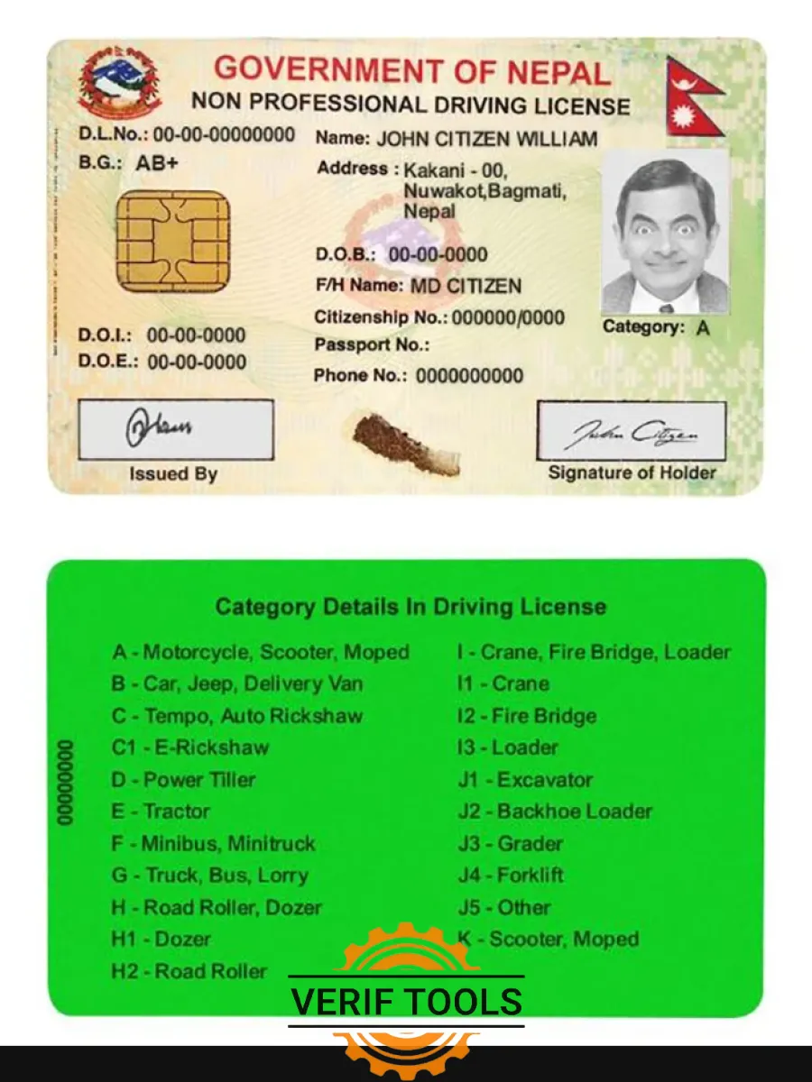 Nepal Smart Driver License — Driver License