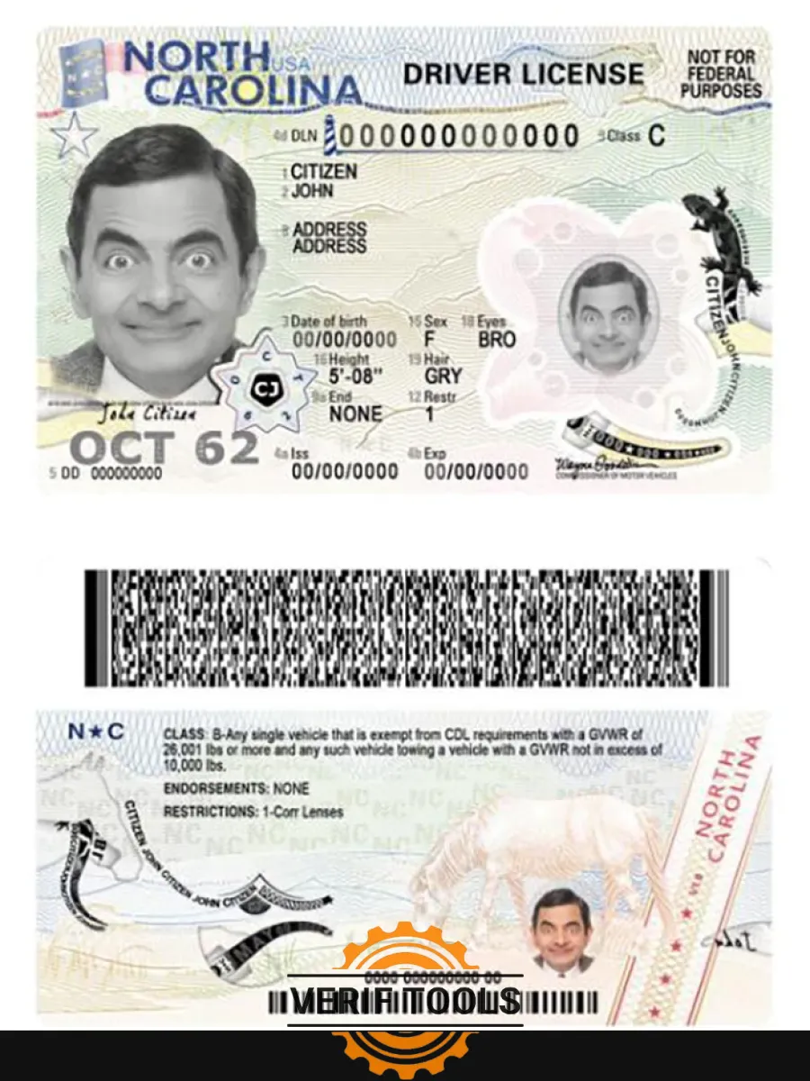 Usa North Carolina Driving License 2024 Present — Driver License