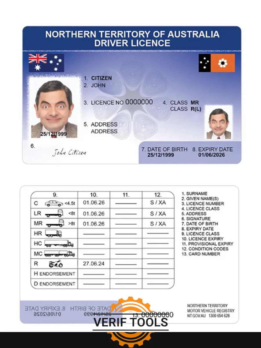 Australia Northern Territory Driving License — Driver License