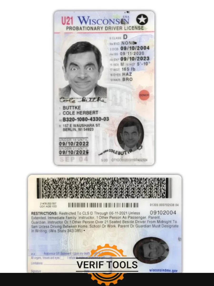 Usa Wisconsin Driving License 2020 Present — Driver License