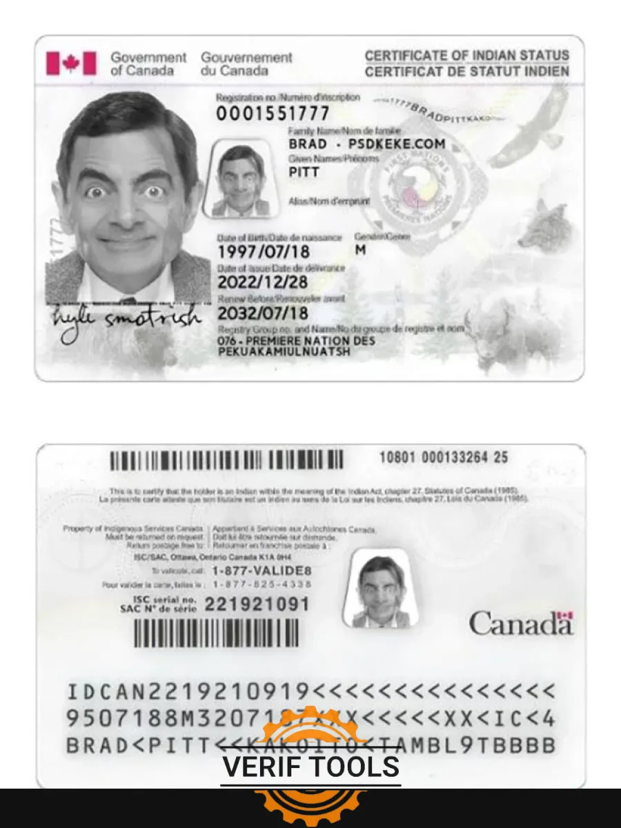 Canada Indian Status Id Card — ID Cards