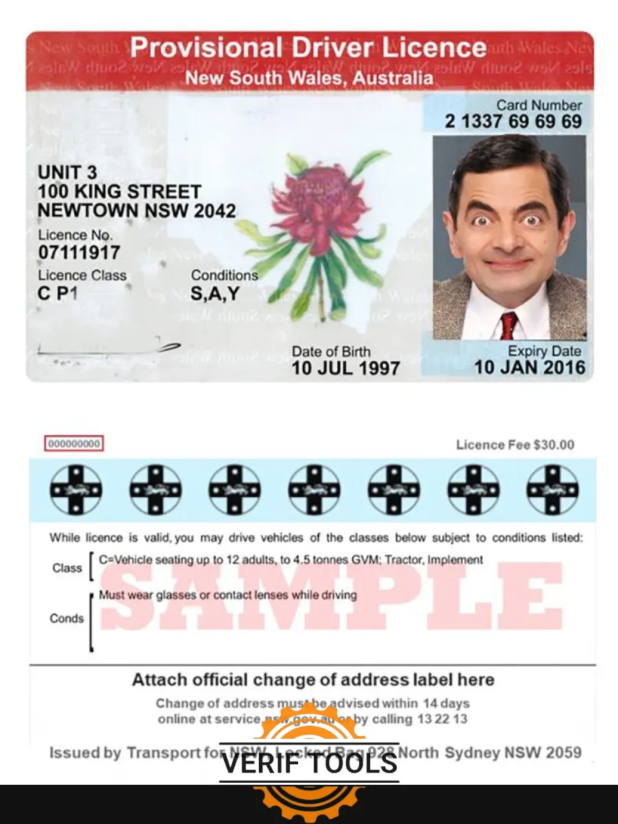 Australia New South Wales Provisional Driving License — Driver License