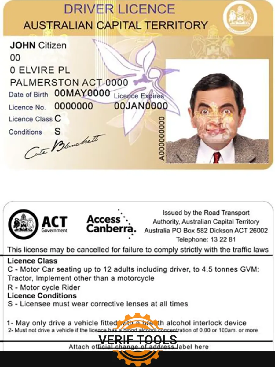 Australia Capital State Driving License — Driver License