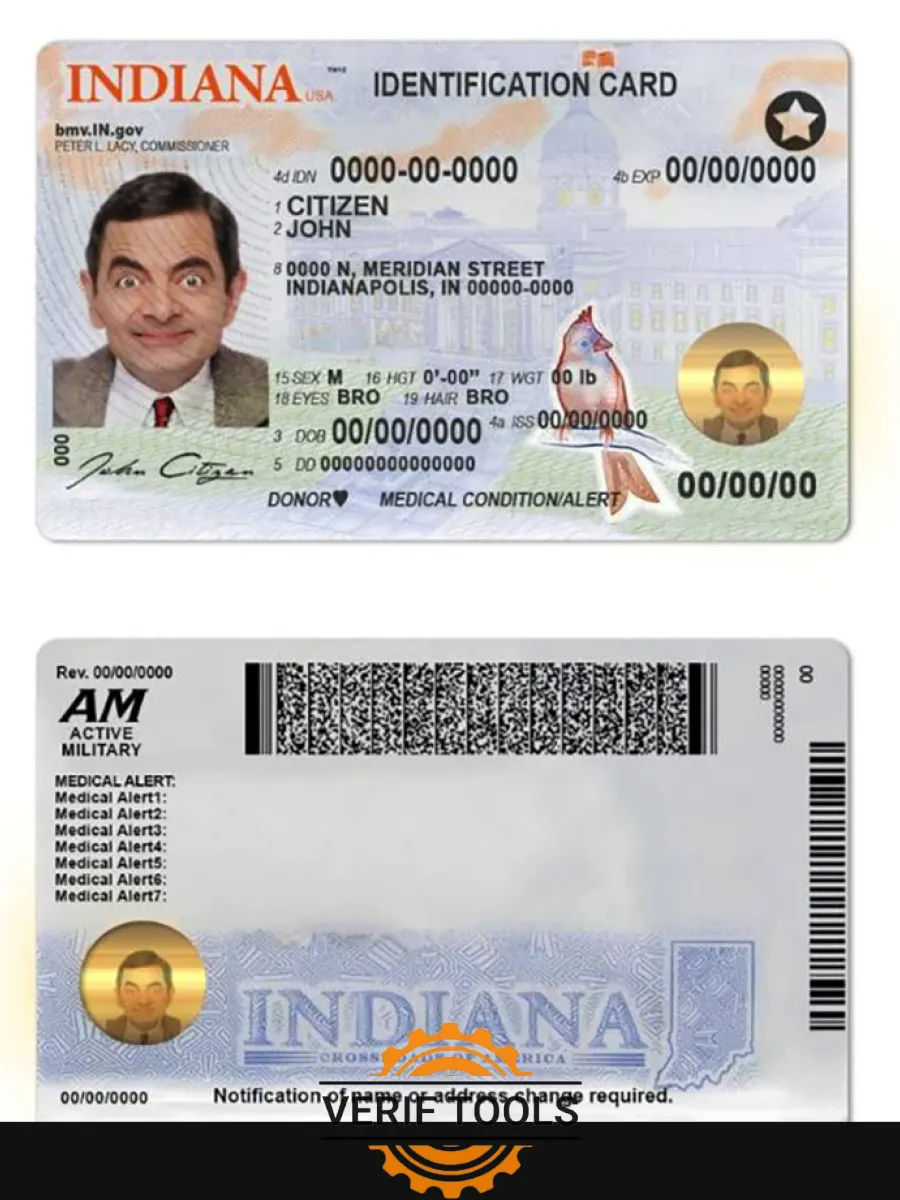 Usa Indiana State Id — ID Cards