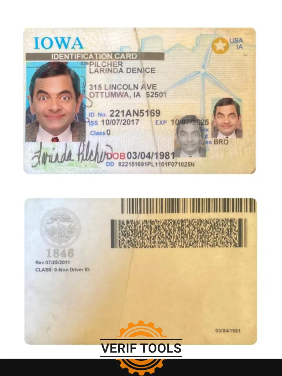 Usa Iowa Id Card — ID Cards