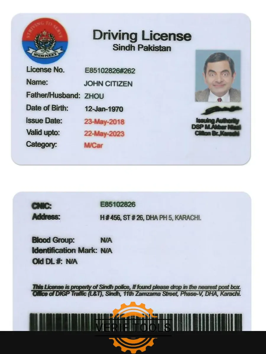 Pakistan Sindh Province Driving License Psd Template Old Version Till 2016 — Driver License