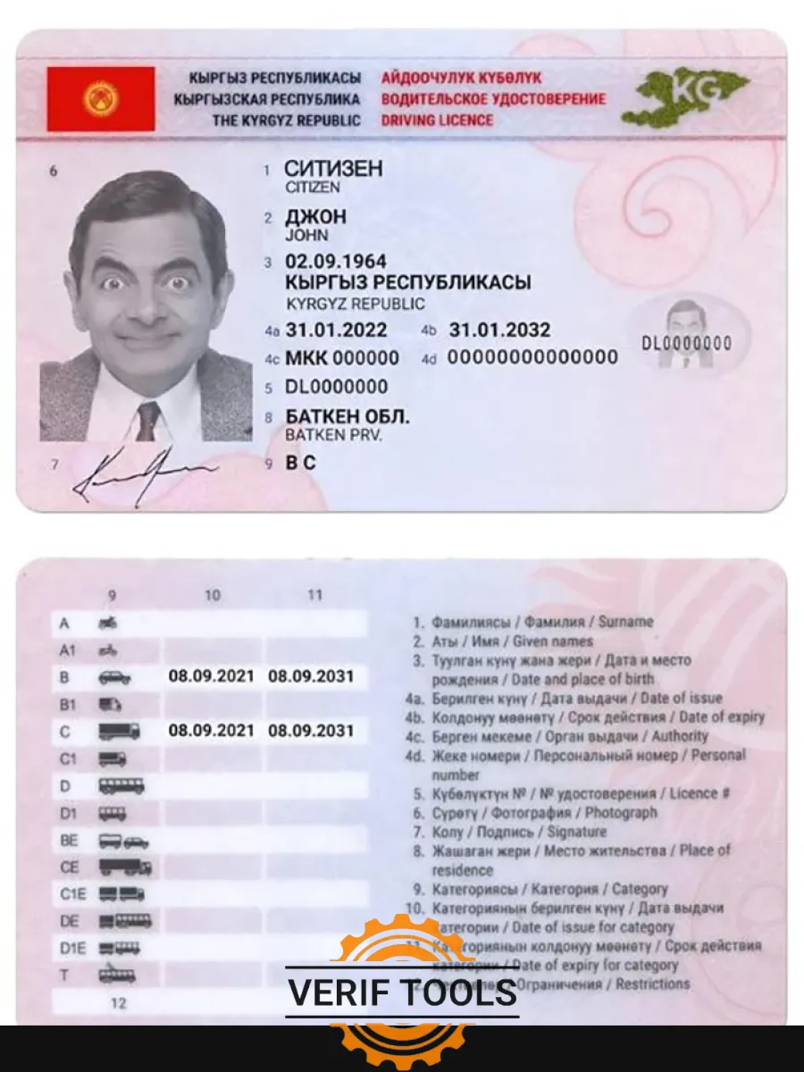 Kyrgyzstan Driving License 2019 Present — Driver License