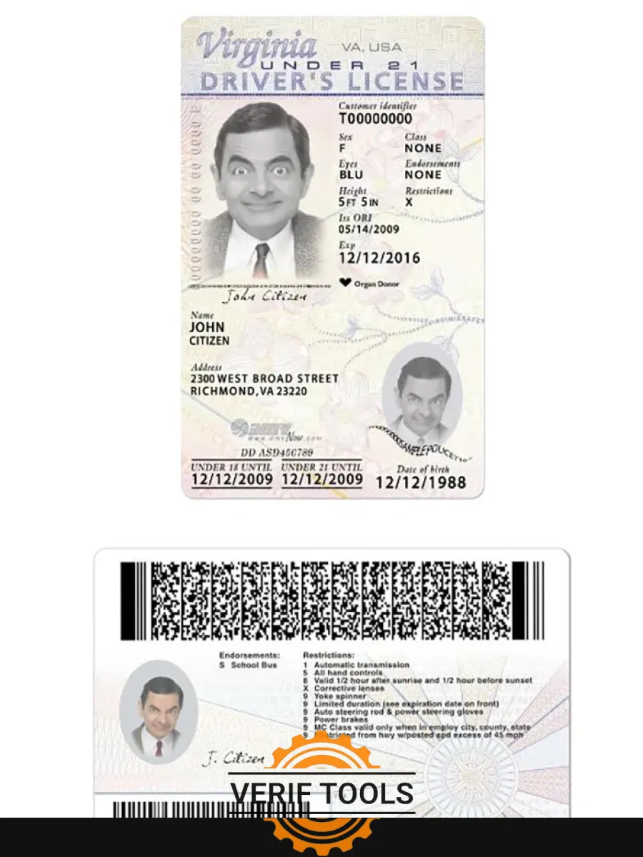 Usa Virginia Driving License Under 21 New Version — Driver License