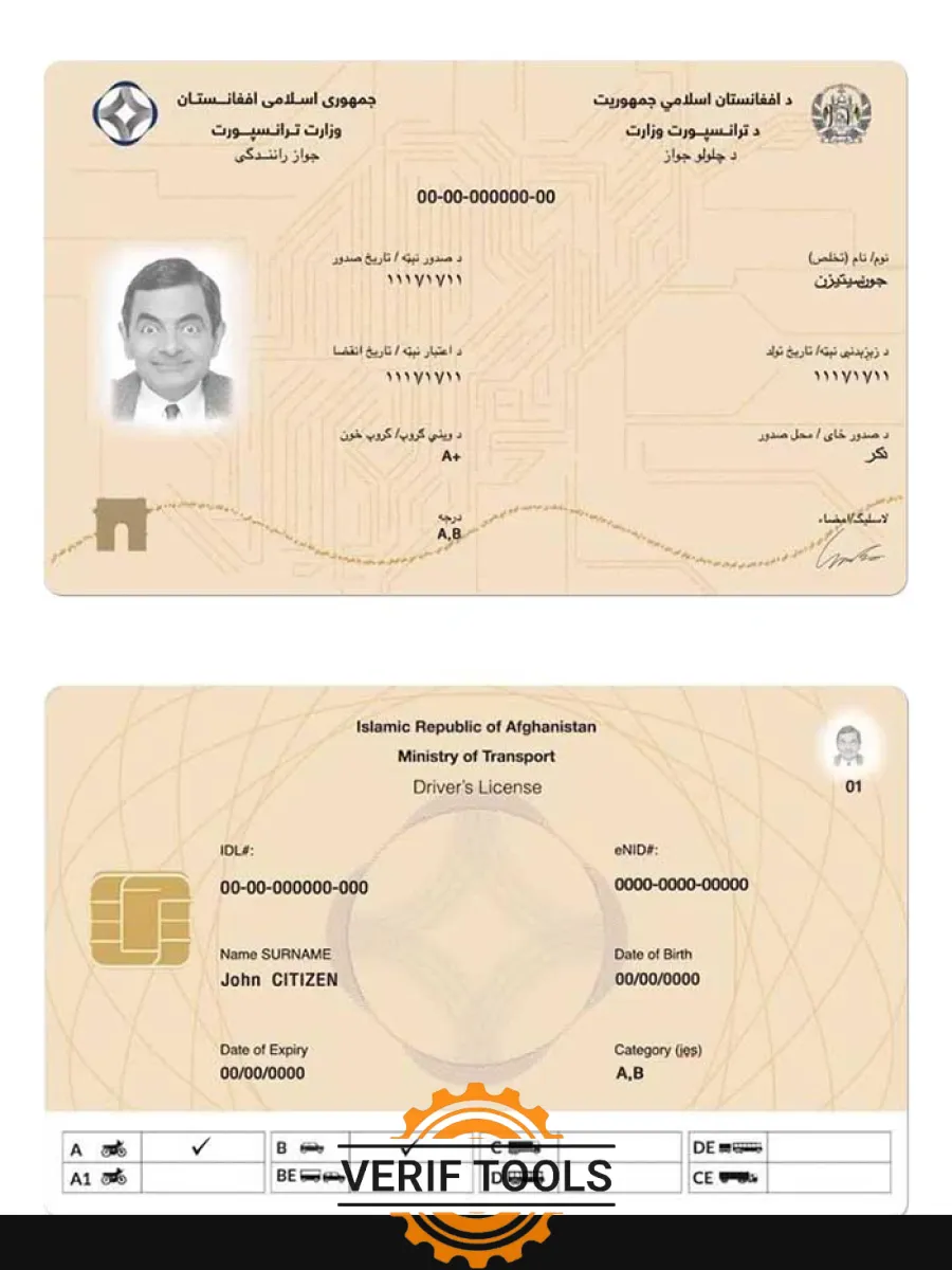 Afghanistan Electronic Driving License 2019 Present — Driver License