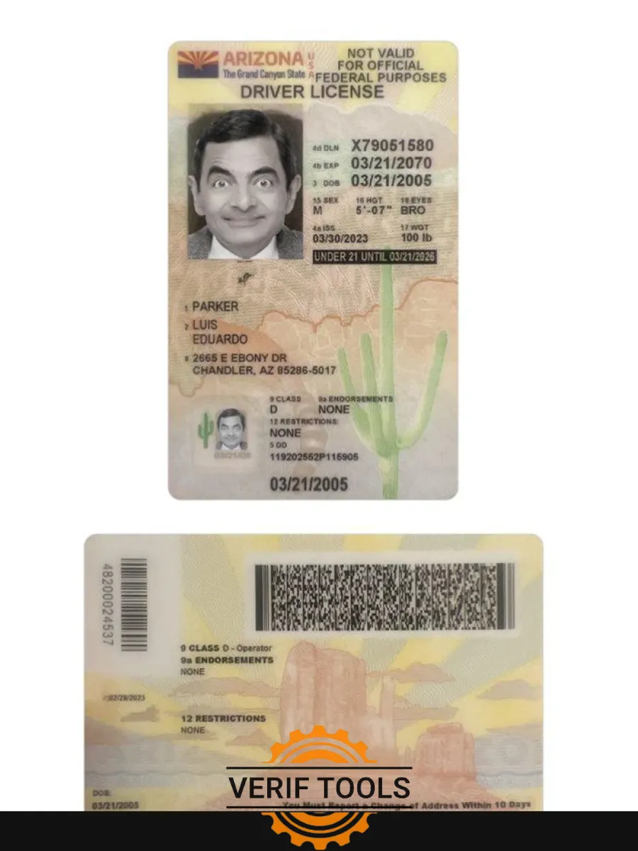 Usa Arizona Under 21 Driving License 2023 Present — Driver License