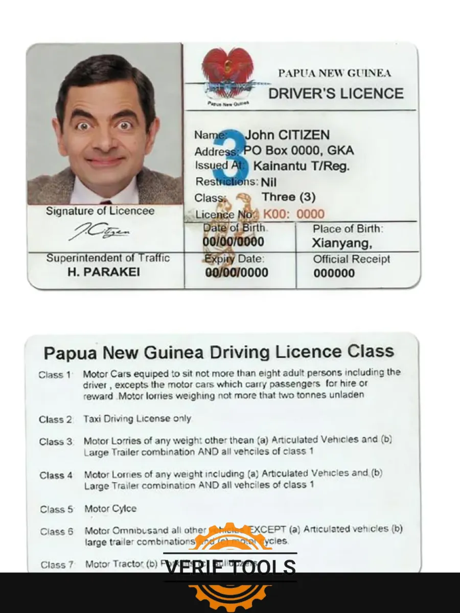 Papua New Guinea Driving License — Driver License