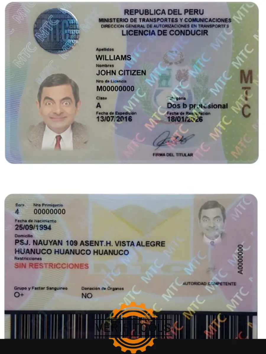 Peru Driving License — Driver License