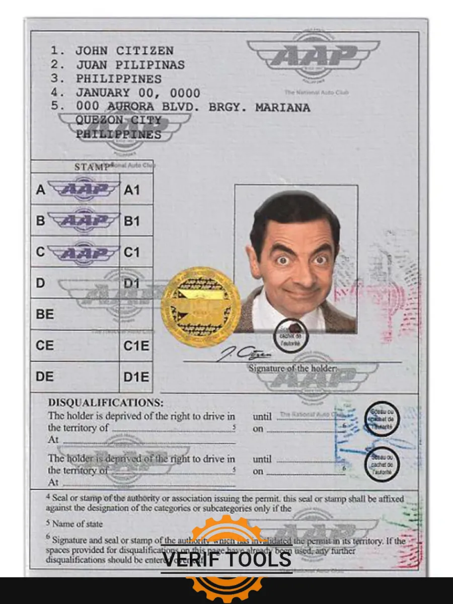 Philippines International Driving Permitvienna Convention Format — Driver License